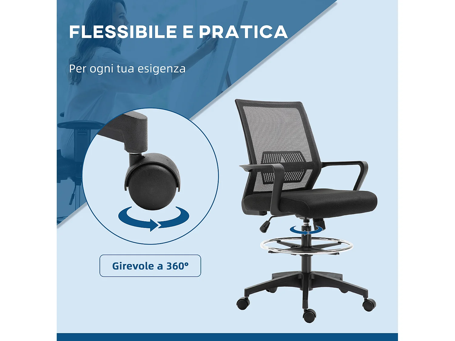 Sedia da ufficio ad altezza regolabile con poggiapiedi nero