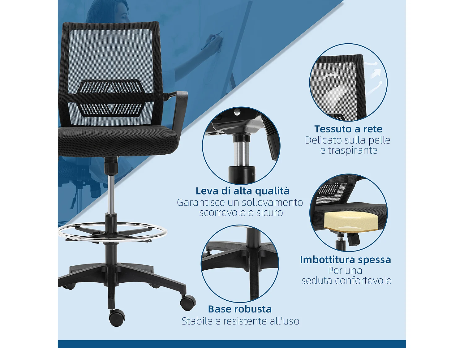 Sedia da ufficio ad altezza regolabile con poggiapiedi nero