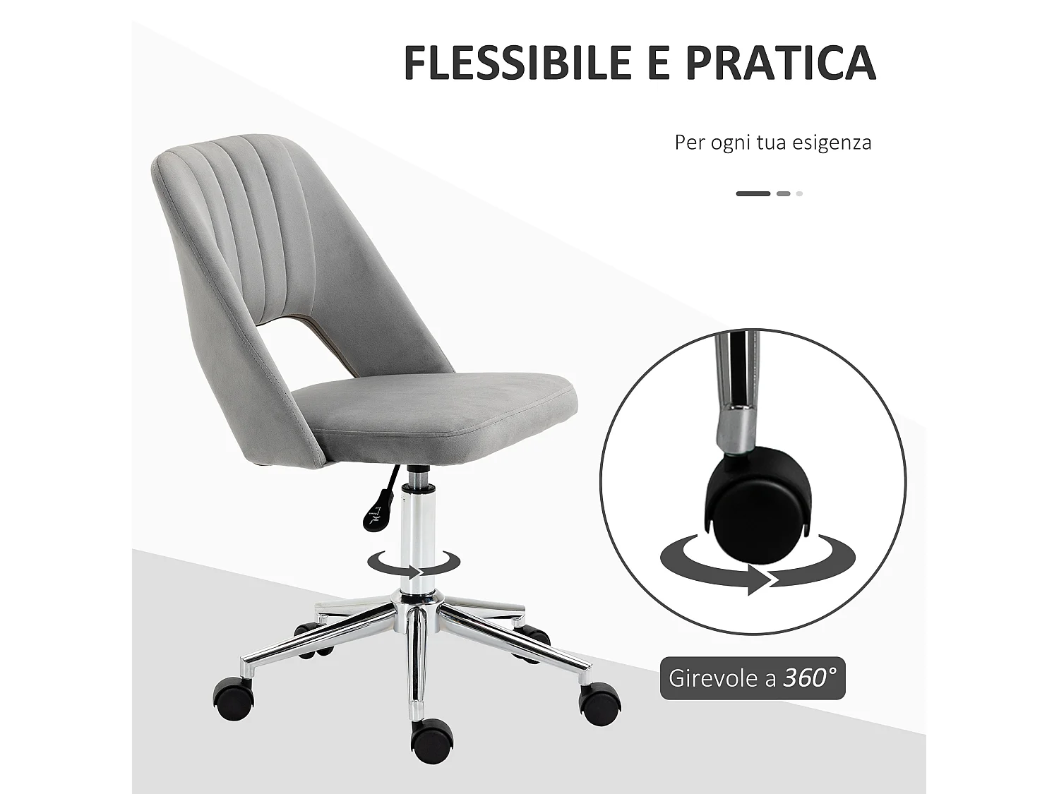 Sedia da ufficio girevole e imbottita grigio