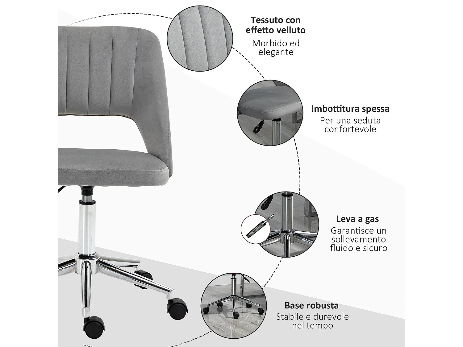 Sedia da ufficio girevole e imbottita grigio