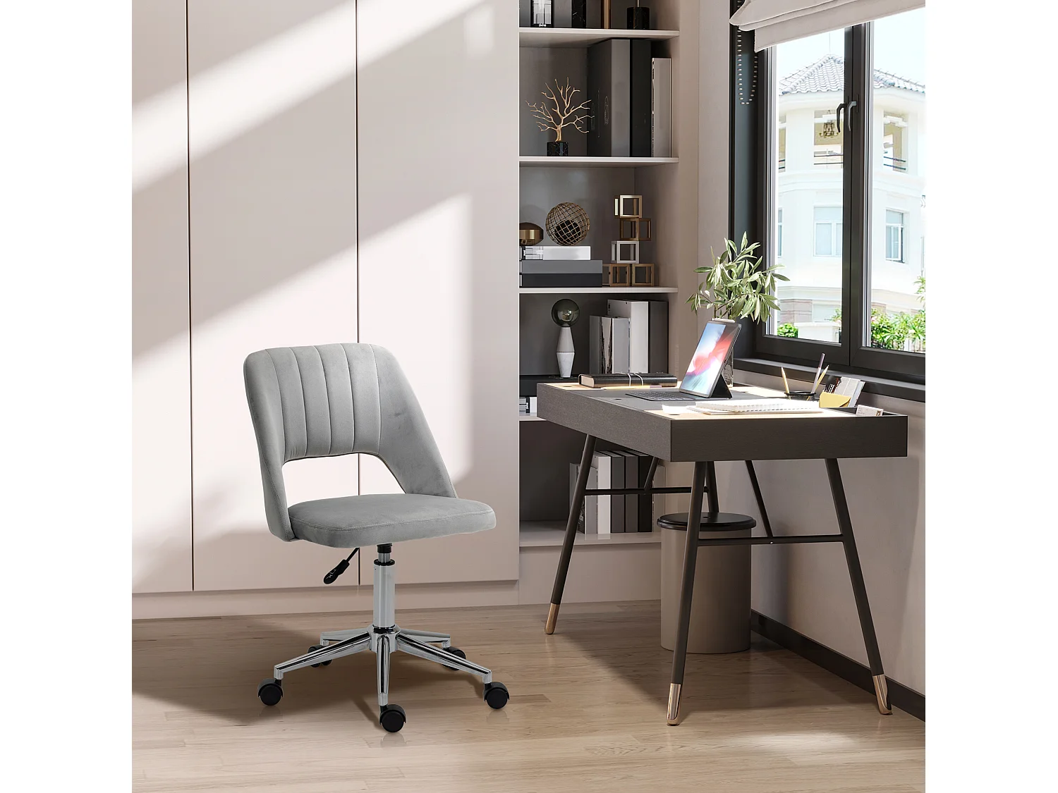 Sedia da ufficio girevole e imbottita grigio