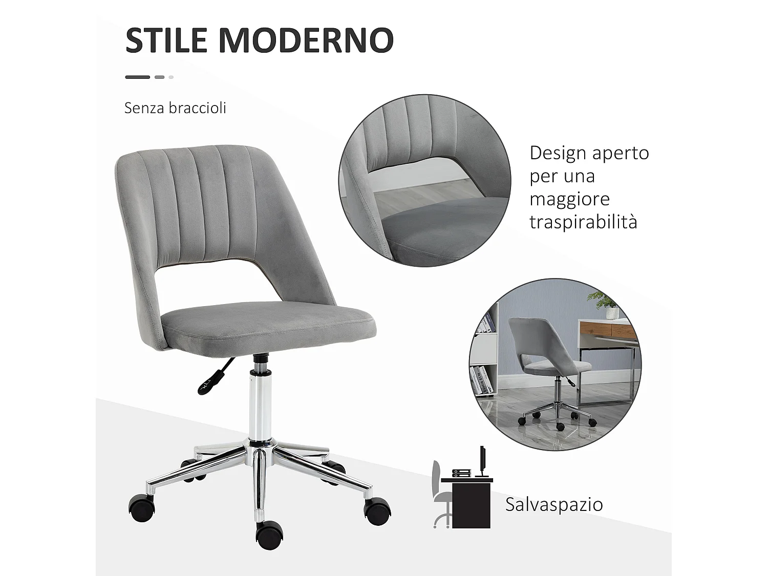 Sedia da ufficio girevole e imbottita grigio