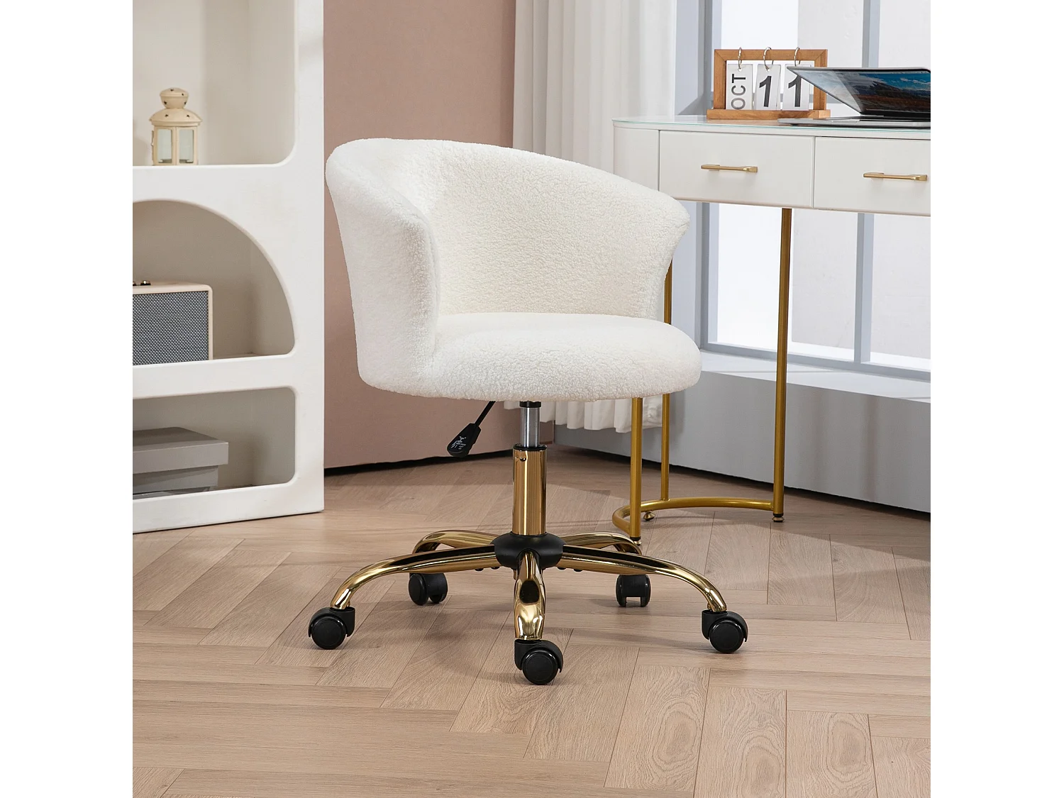 Sedia da ufficio girevole con altezza regolabile bianco e oro