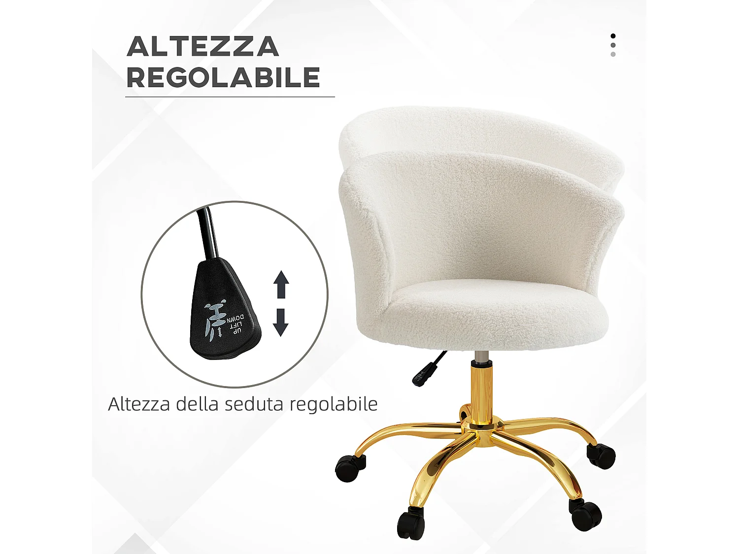 Sedia da ufficio girevole con altezza regolabile bianco e oro