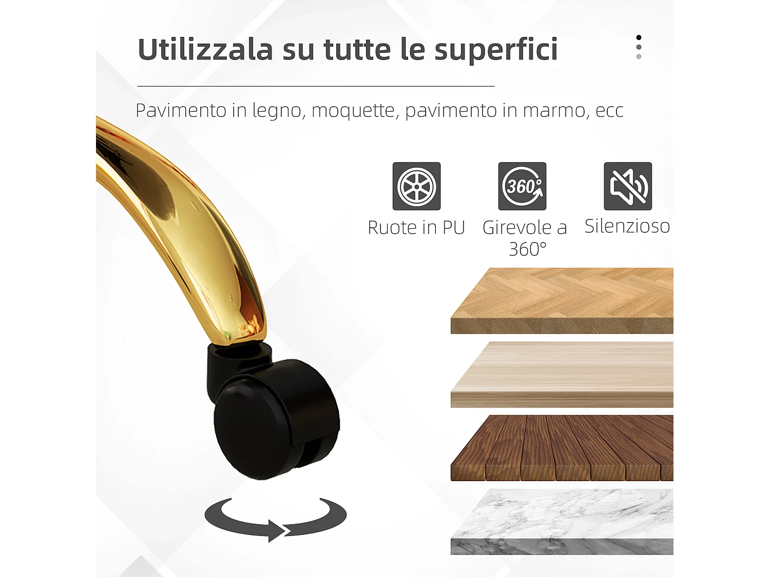 Sedia da ufficio girevole con altezza regolabile bianco e oro