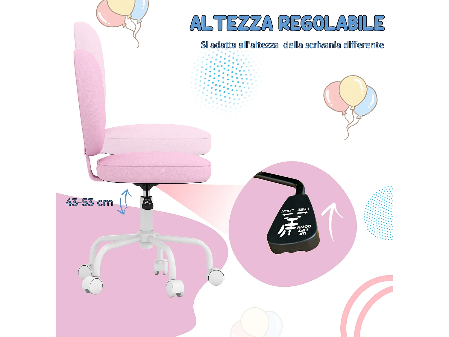 Sedia per scrivania con altezza regolabile in lino rosa