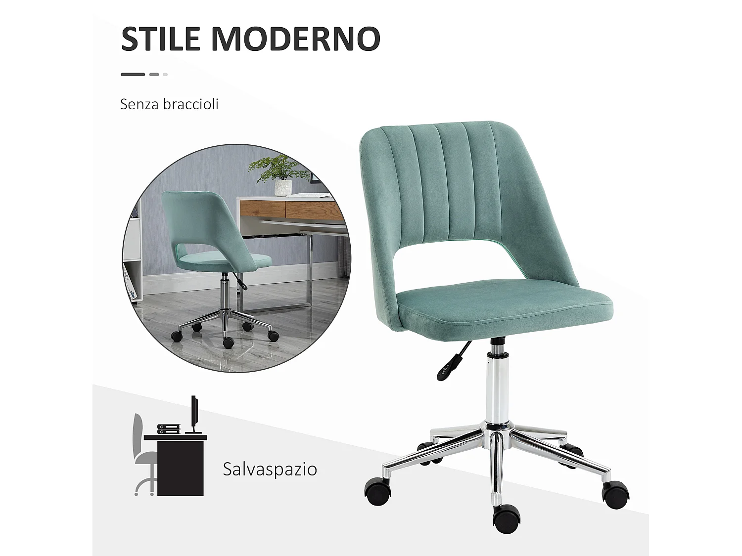 Sedia da ufficio girevole e imbottita verde petrolio