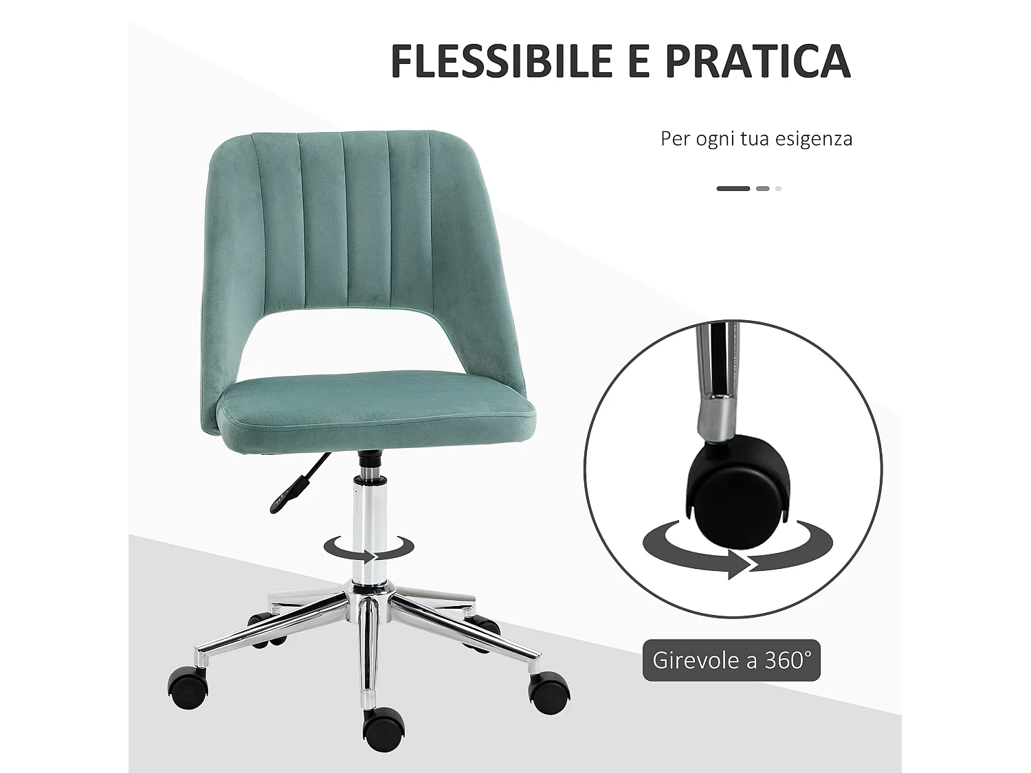 Sedia da ufficio girevole e imbottita verde petrolio