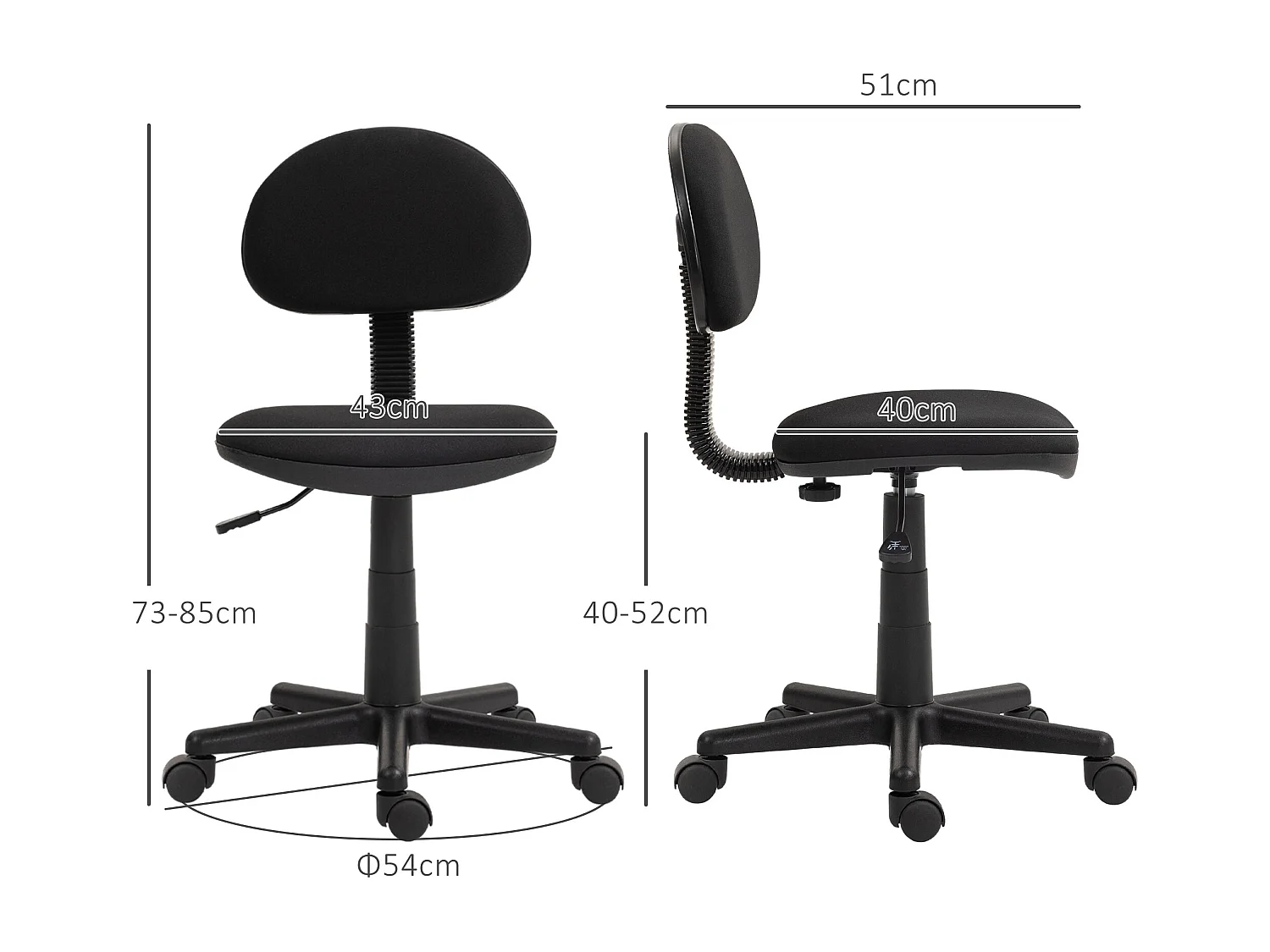 Sedia da ufficio girevole ad altezza regolabile in tessuto nera