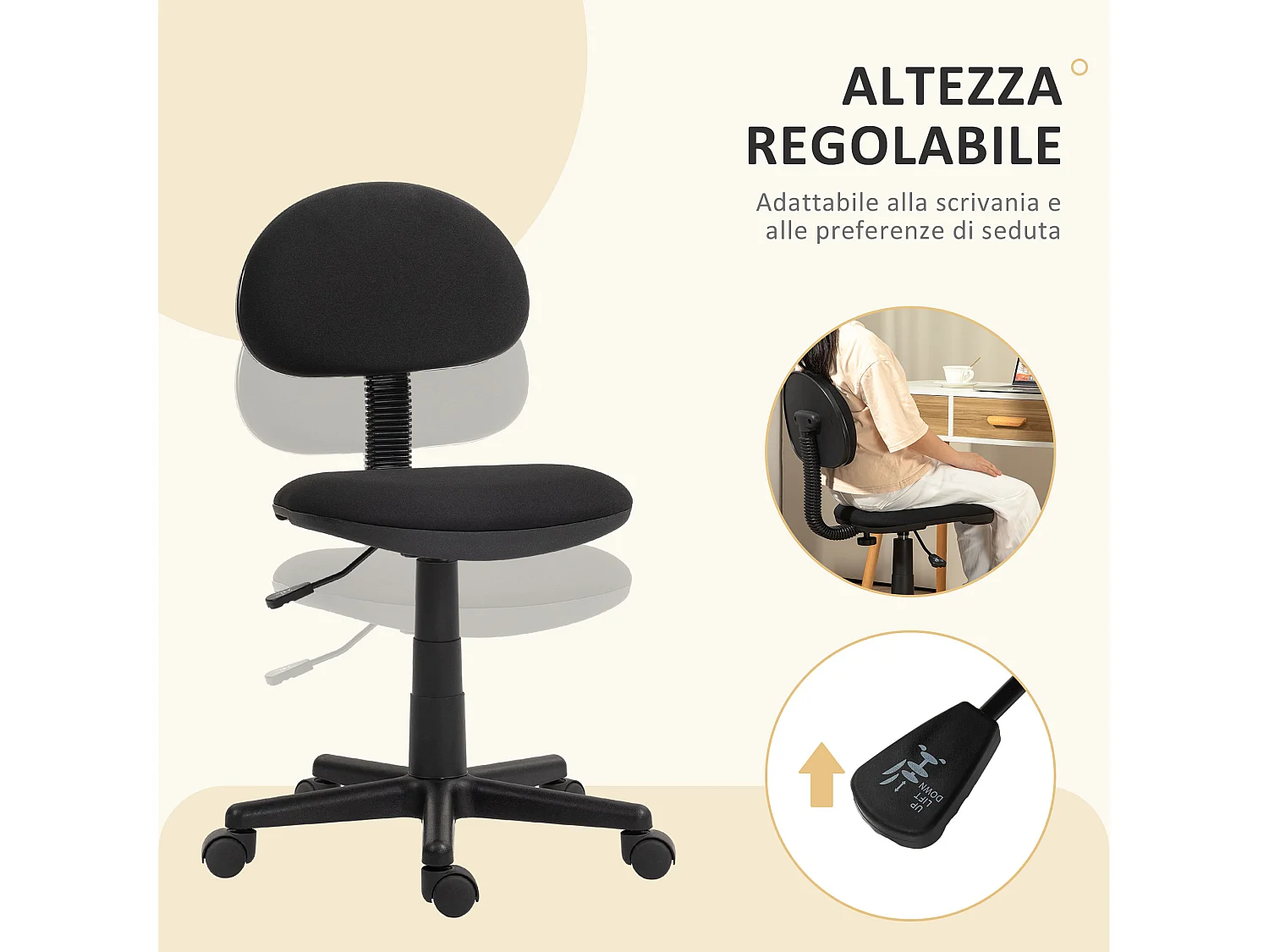 Sedia da ufficio girevole ad altezza regolabile in tessuto nera