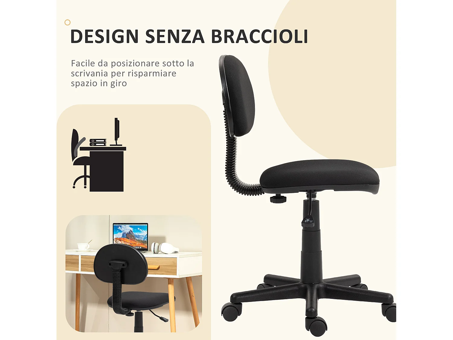 Sedia da ufficio girevole ad altezza regolabile in tessuto nera