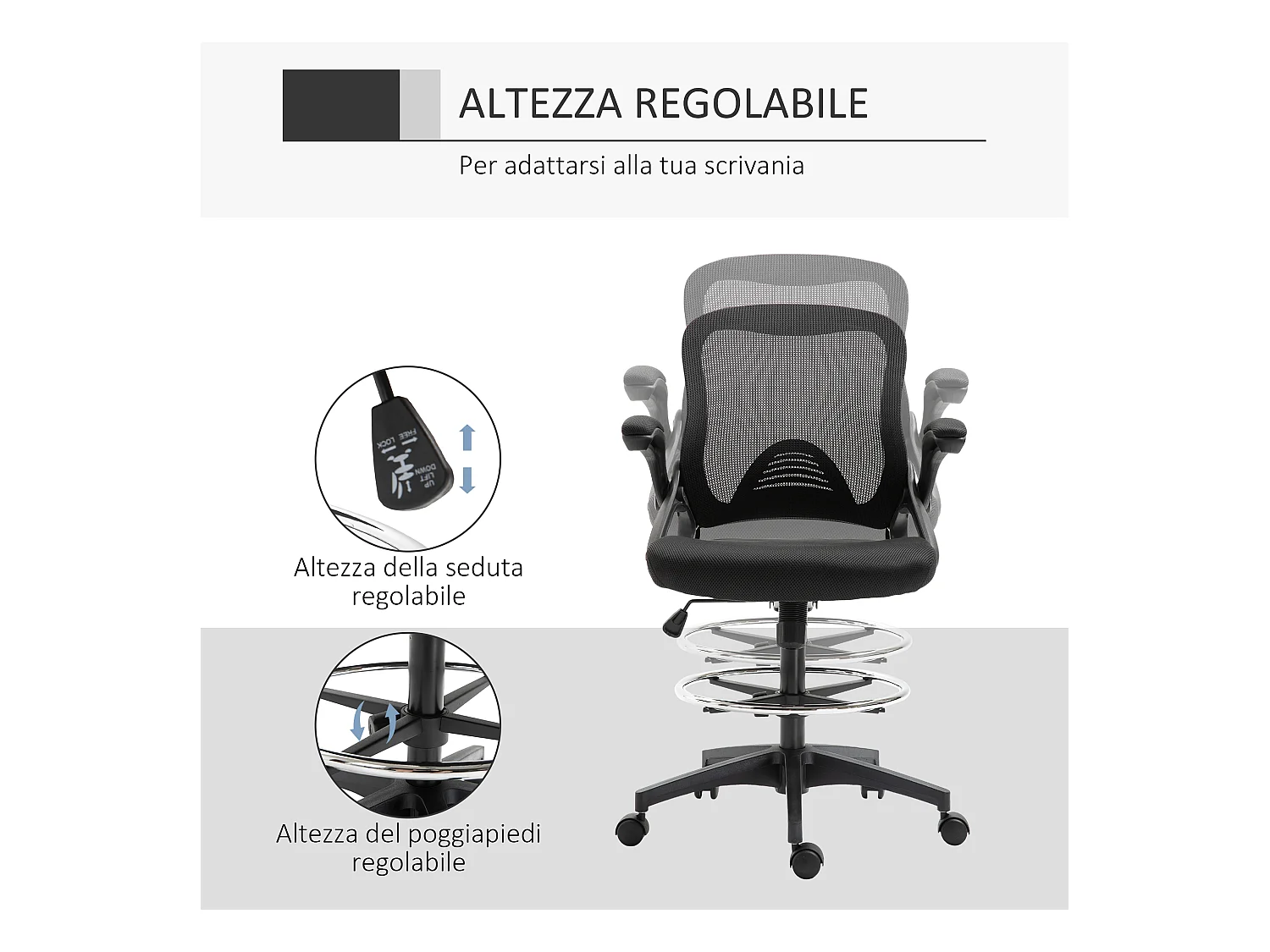 Sedia da ufficio traspirante ad altezza regolabile nera