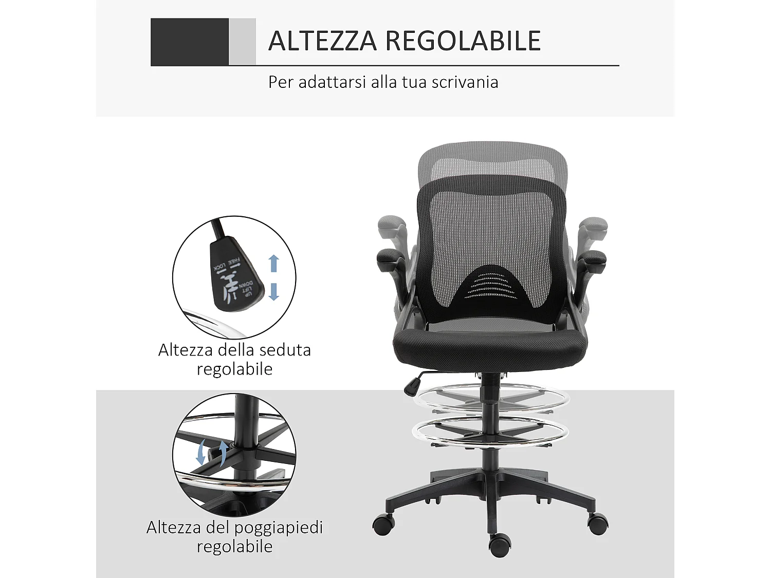 Sedia da ufficio traspirante ad altezza regolabile nera