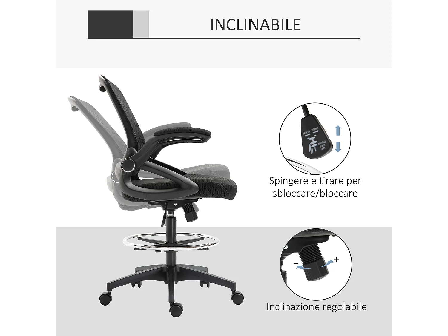 Sedia da ufficio traspirante ad altezza regolabile nera