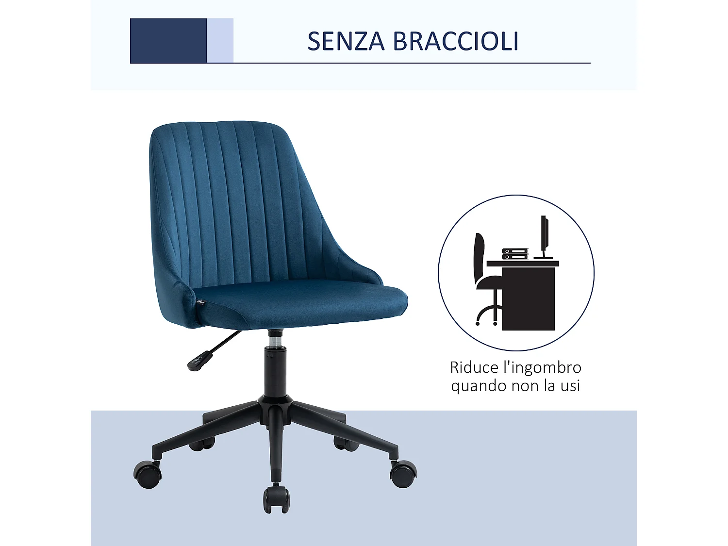 Sedia da ufficio girevole 360° in velluto altezza regolabile