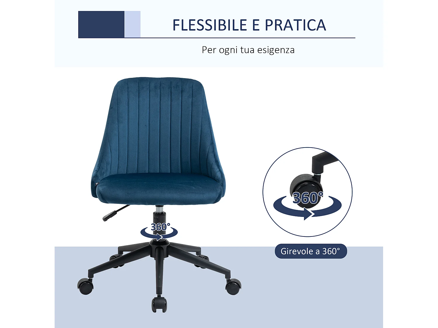 Sedia da ufficio girevole 360° in velluto altezza regolabile