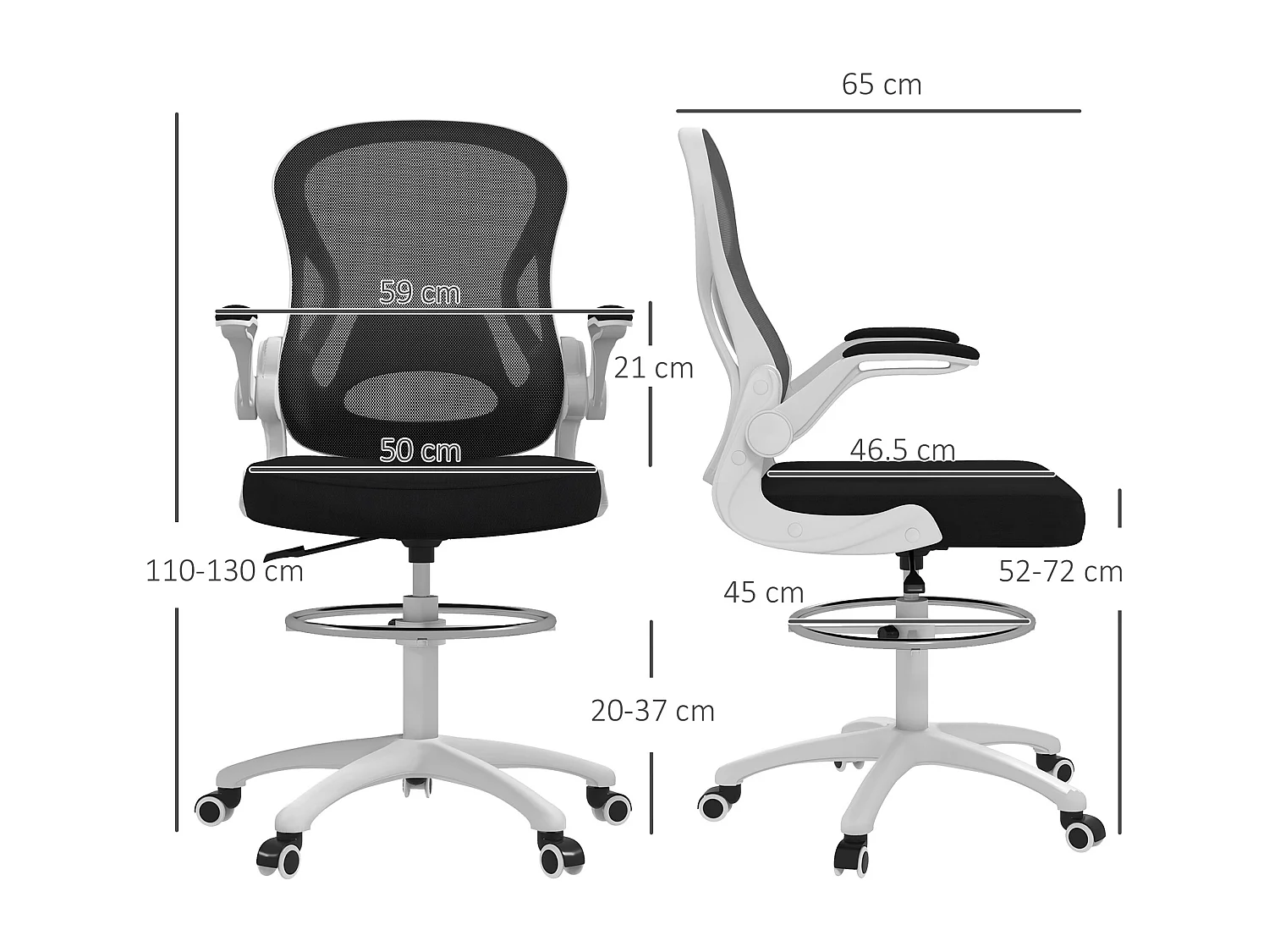 Sedia da ufficio ergonomica ad altezza regolabile bianca nera