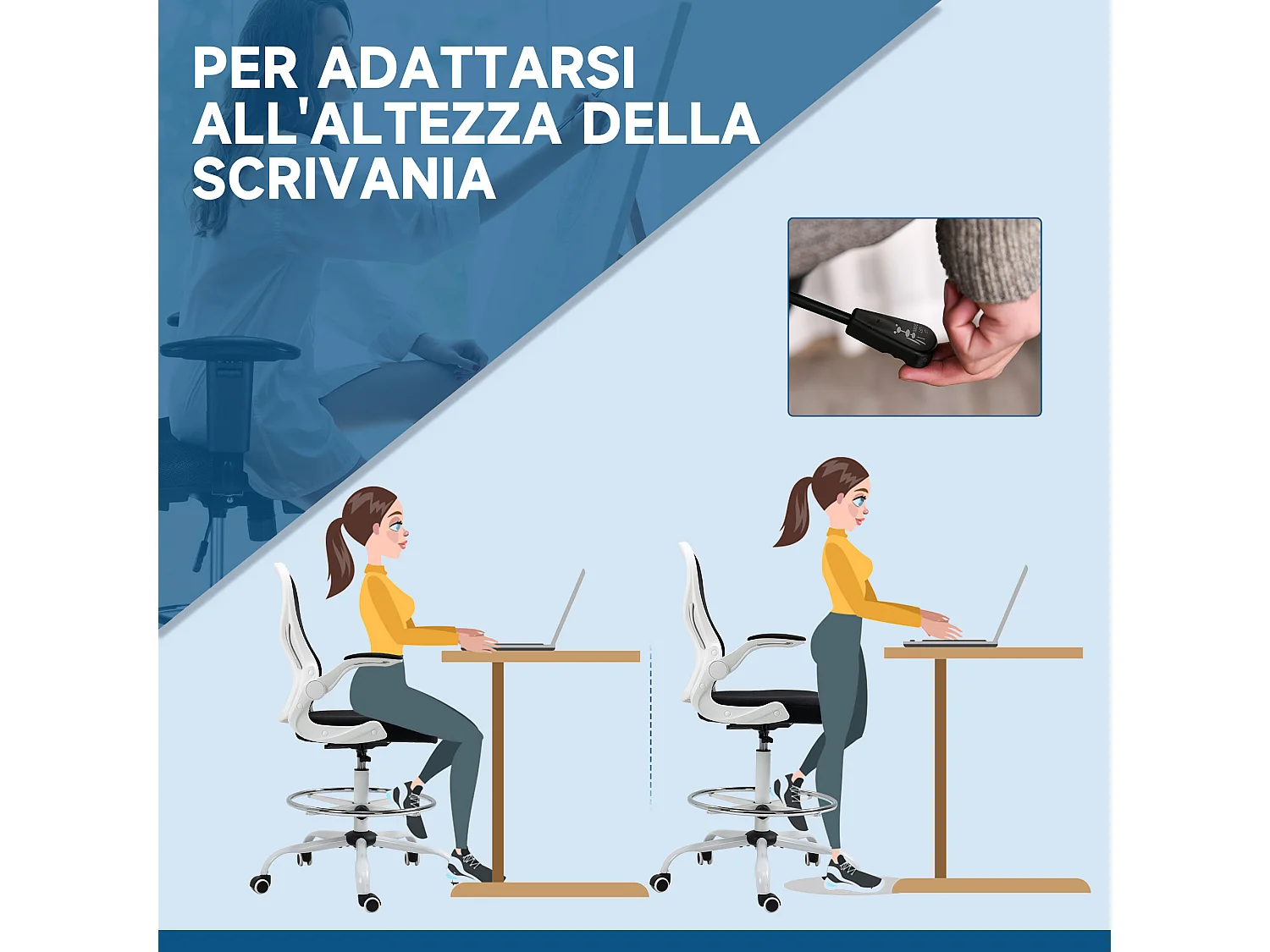 Sedia da ufficio ergonomica ad altezza regolabile bianca nera