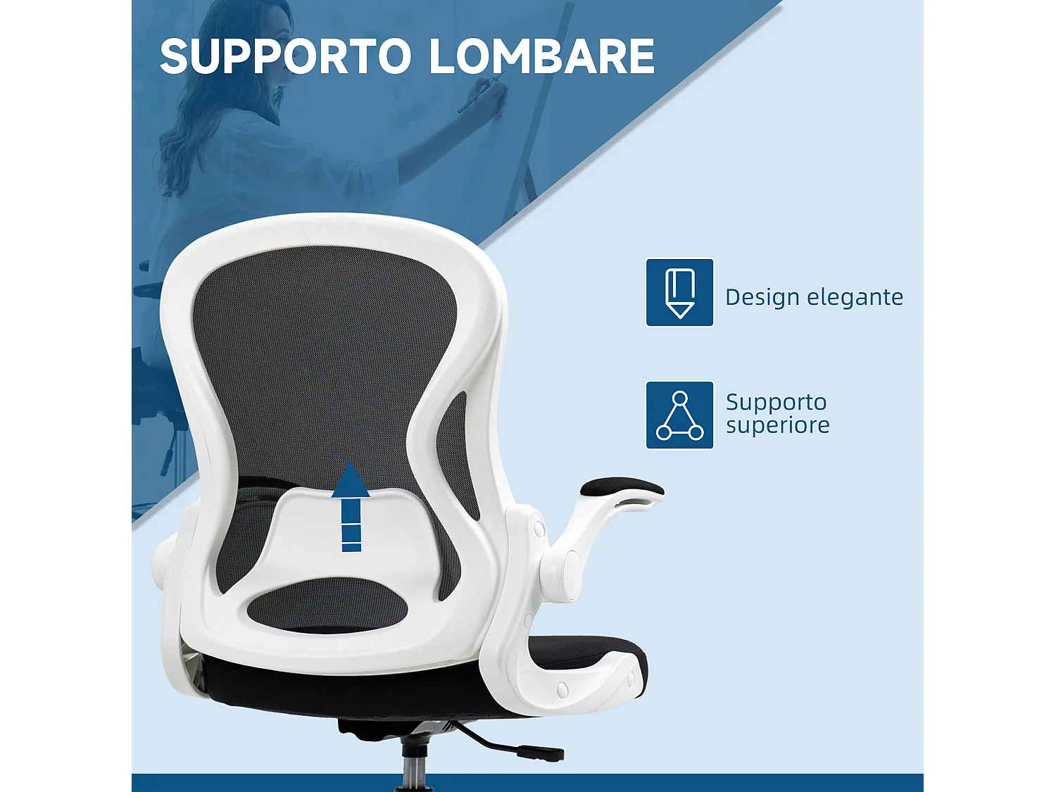 Sedia da ufficio ergonomica ad altezza regolabile bianca nera