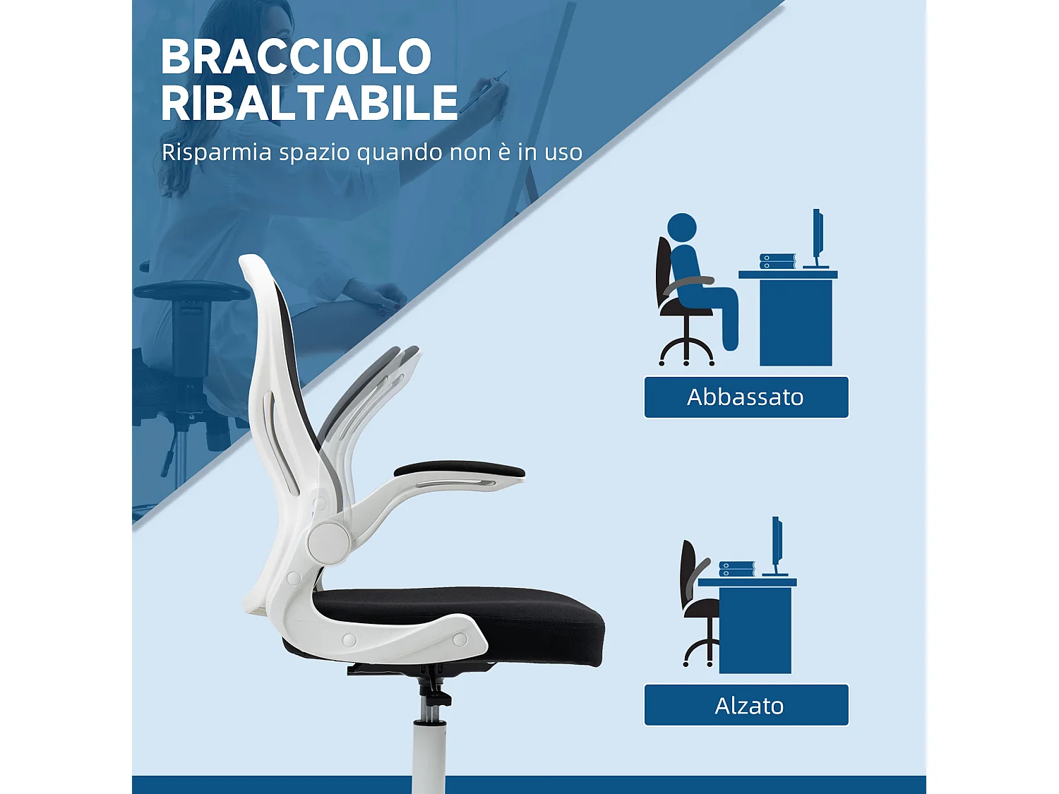 Sedia da ufficio ergonomica ad altezza regolabile bianca nera