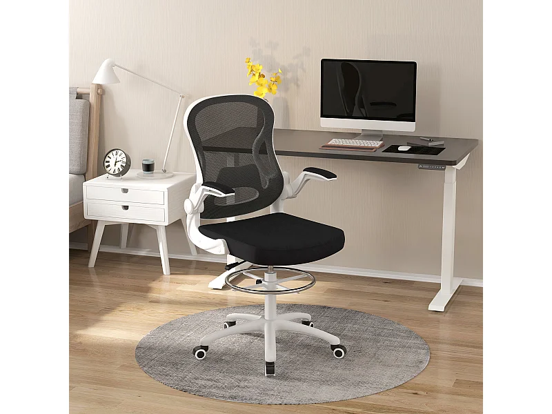 Sedia da ufficio ergonomica ad altezza regolabile bianca nera