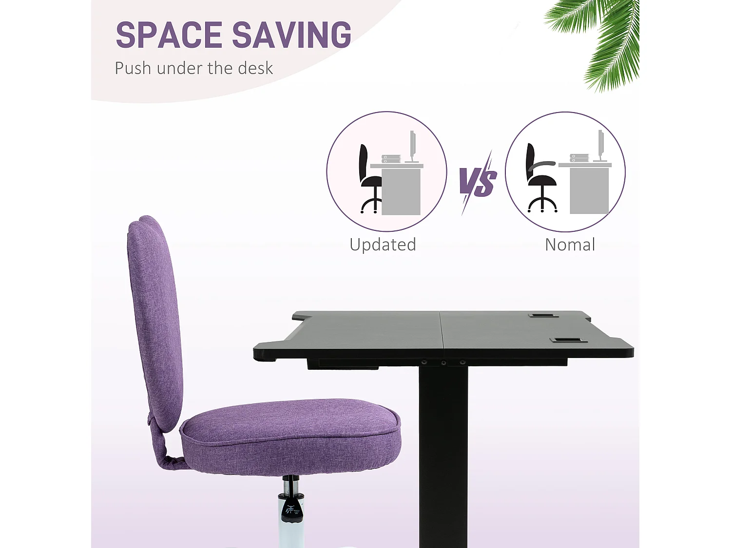 Sedia da scrivania a forma di cuore imbottita in tessuto viola