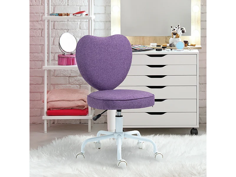 Sedia da scrivania a forma di cuore imbottita in tessuto viola