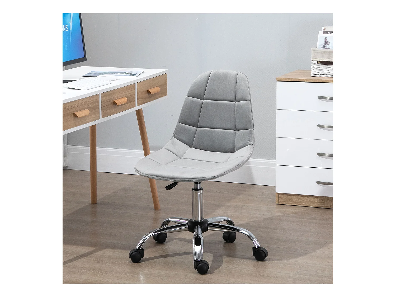 Sedia girevole design regolabile in tessuto grigio