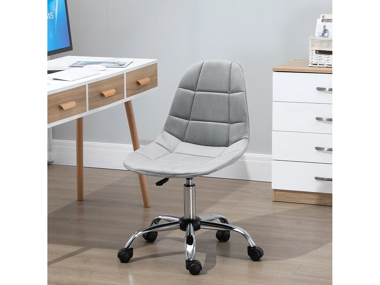 Sedia girevole design regolabile in tessuto grigio