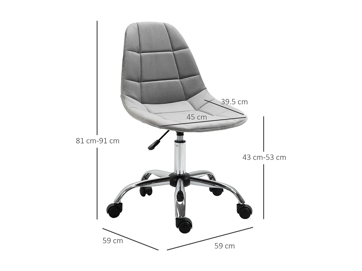 Sedia girevole design regolabile in tessuto grigio