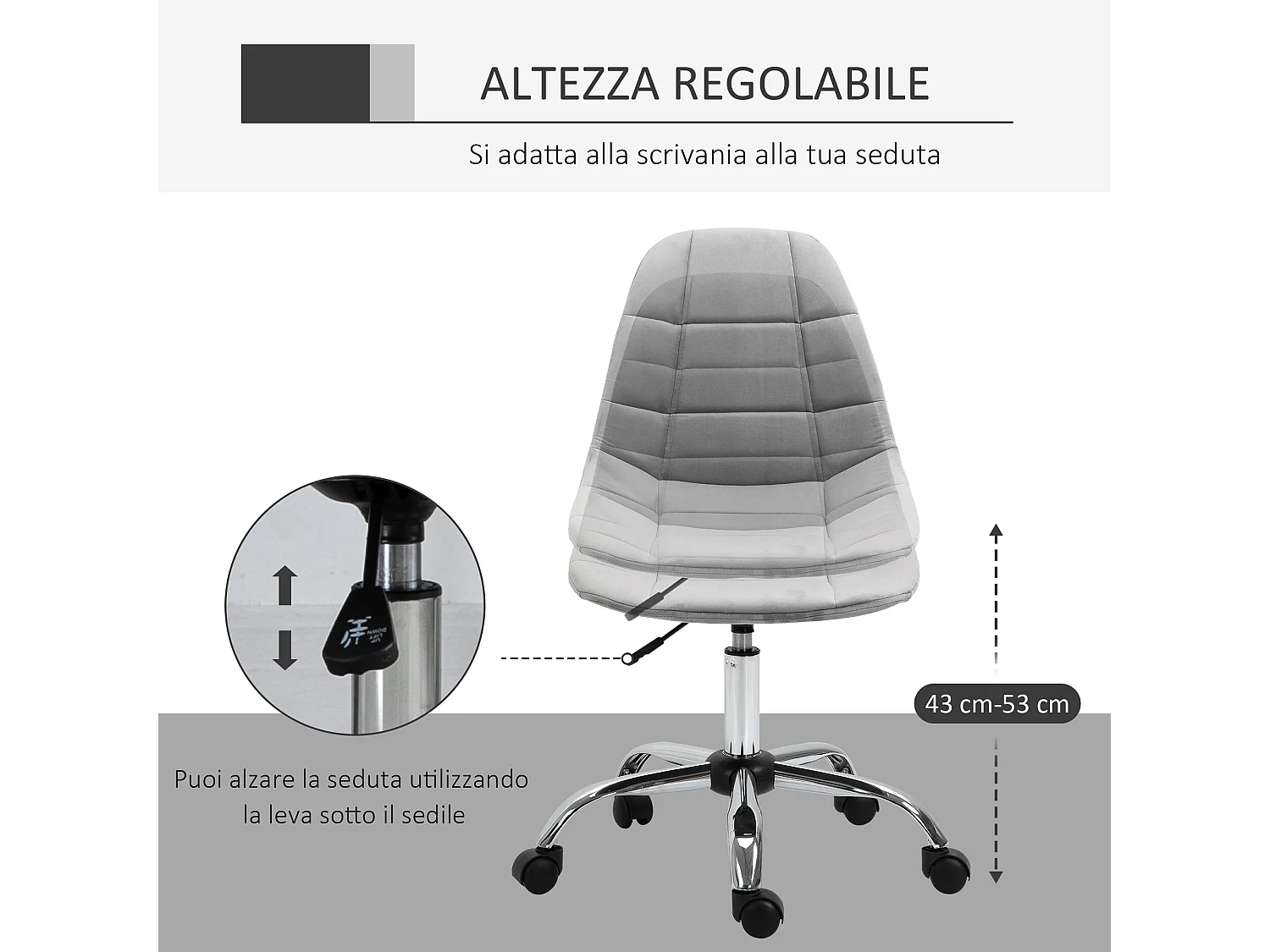 Sedia girevole design regolabile in tessuto grigio