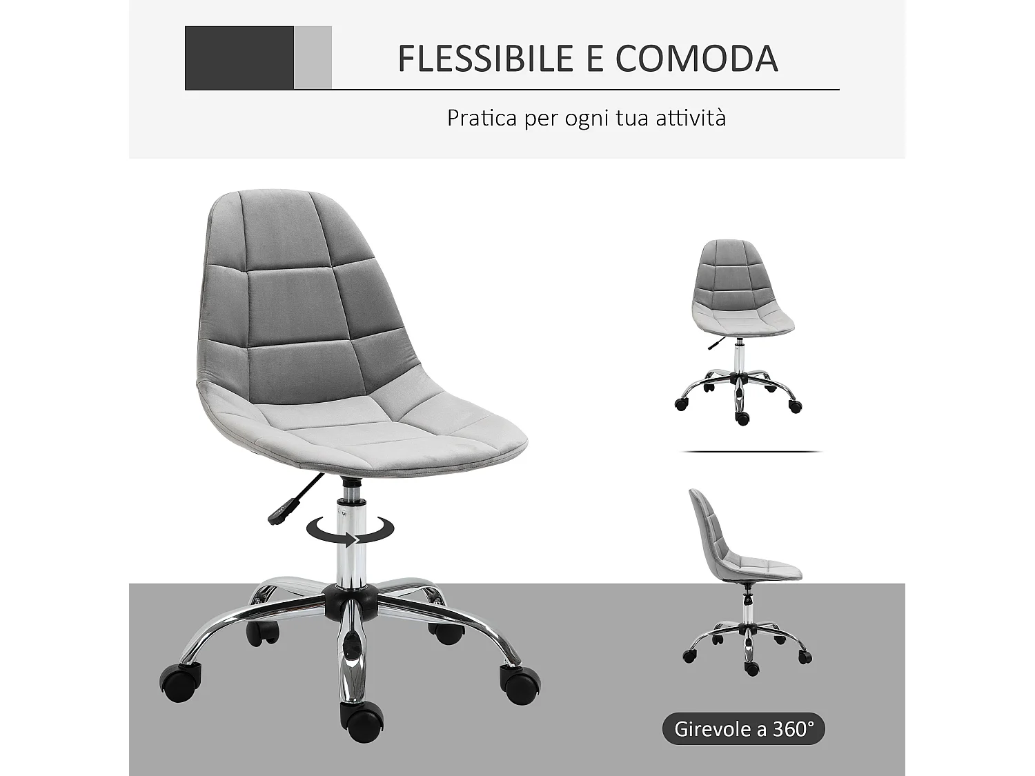 Sedia girevole design regolabile in tessuto grigio