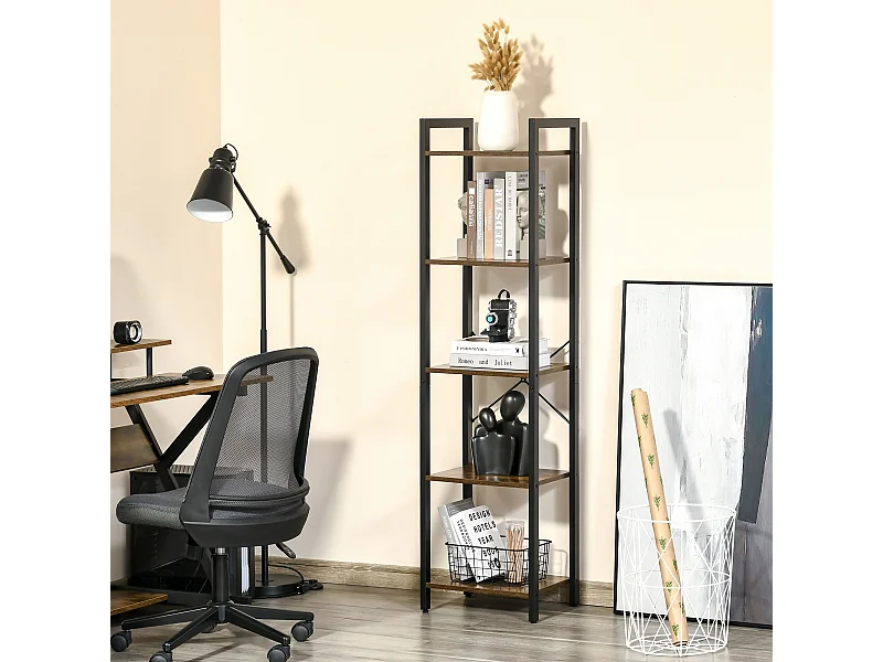 Libreria in legno e metallo stile industriale a 5 ripiani