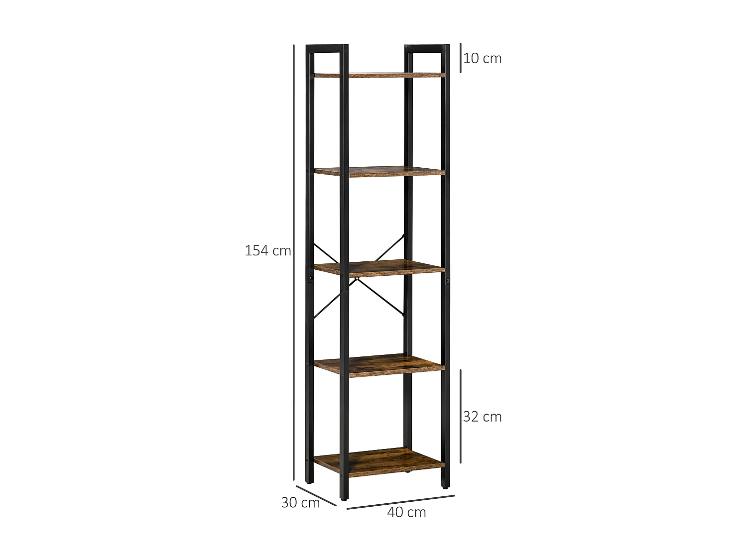 Libreria in legno e metallo stile industriale a 5 ripiani