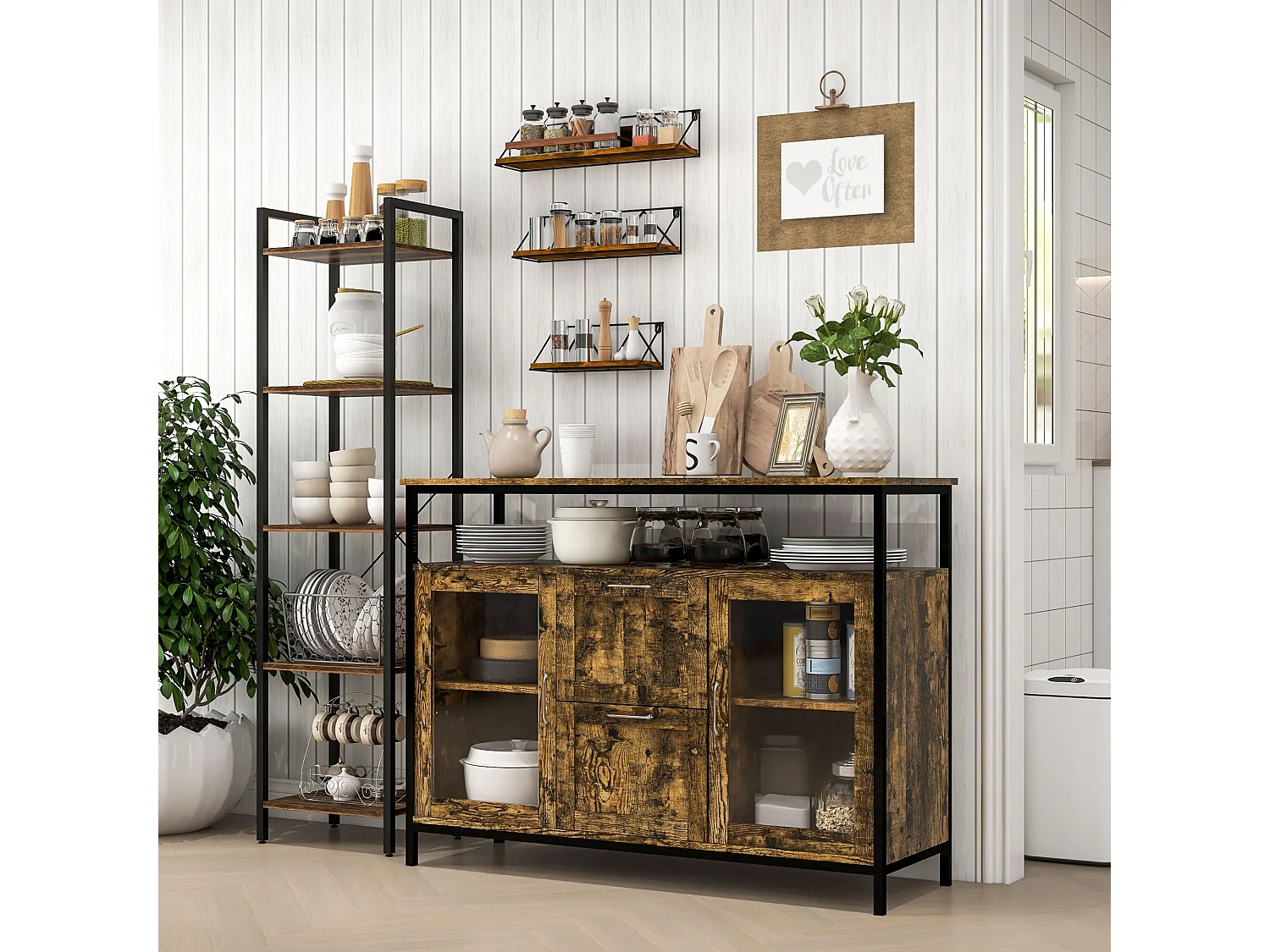 Libreria in legno e metallo stile industriale a 5 ripiani