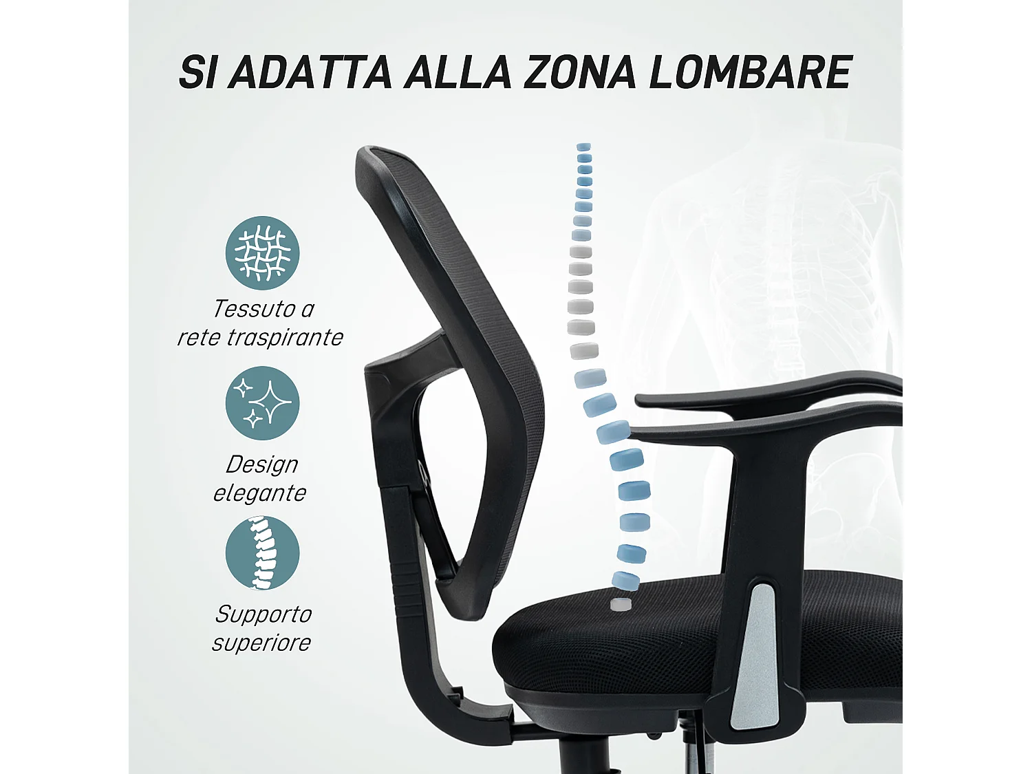 Sedia girevole con anello poggiapiedi e schienale ricurvo nera