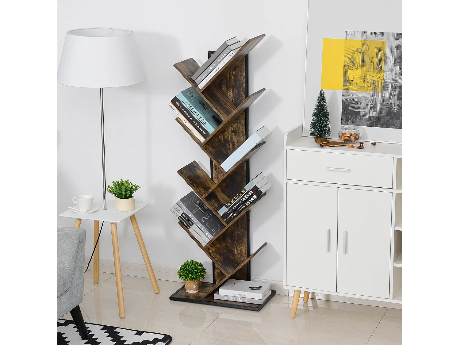 Libreria moderna a cubi con 7 ripiani in truciolato 50x24x106cm bianca
