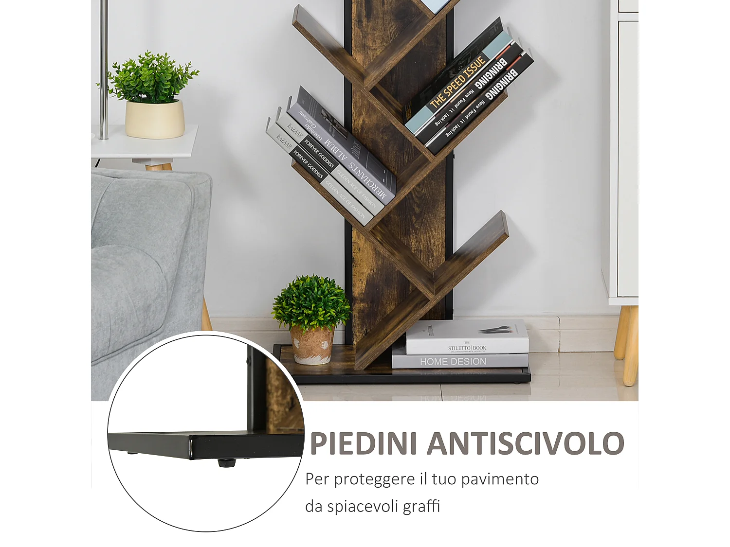 Libreria moderna a cubi con 7 ripiani in truciolato 50x24x106cm bianca