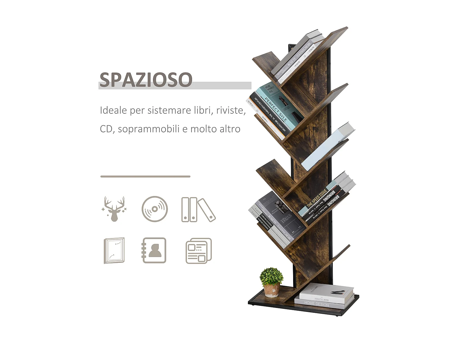 Libreria moderna a cubi con 7 ripiani in truciolato 50x24x106cm bianca