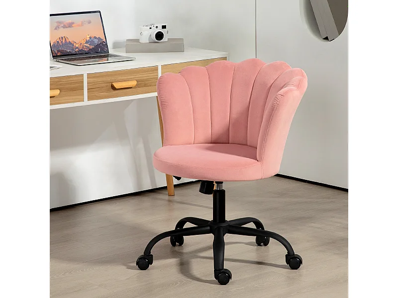 Sedia da ufficio con schienale a petalo in velluto rosa