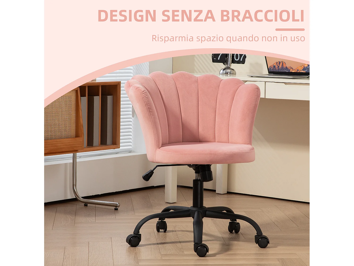 Sedia da ufficio con schienale a petalo in velluto rosa