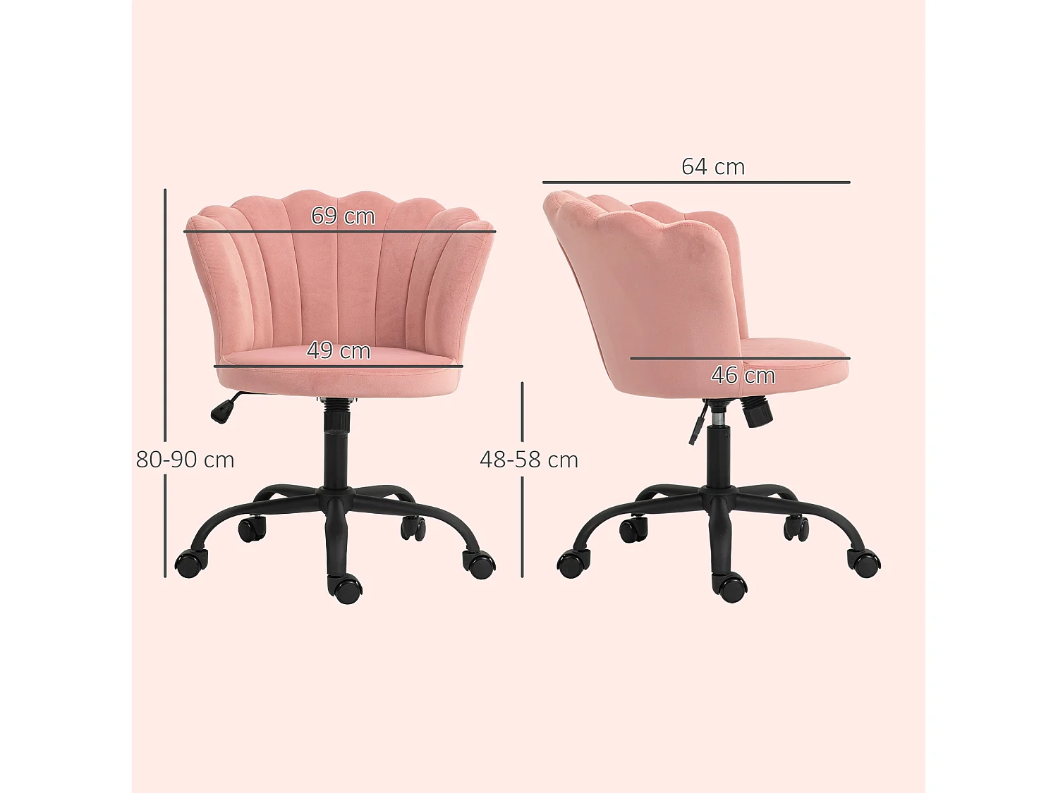 Sedia da ufficio con schienale a petalo in velluto rosa