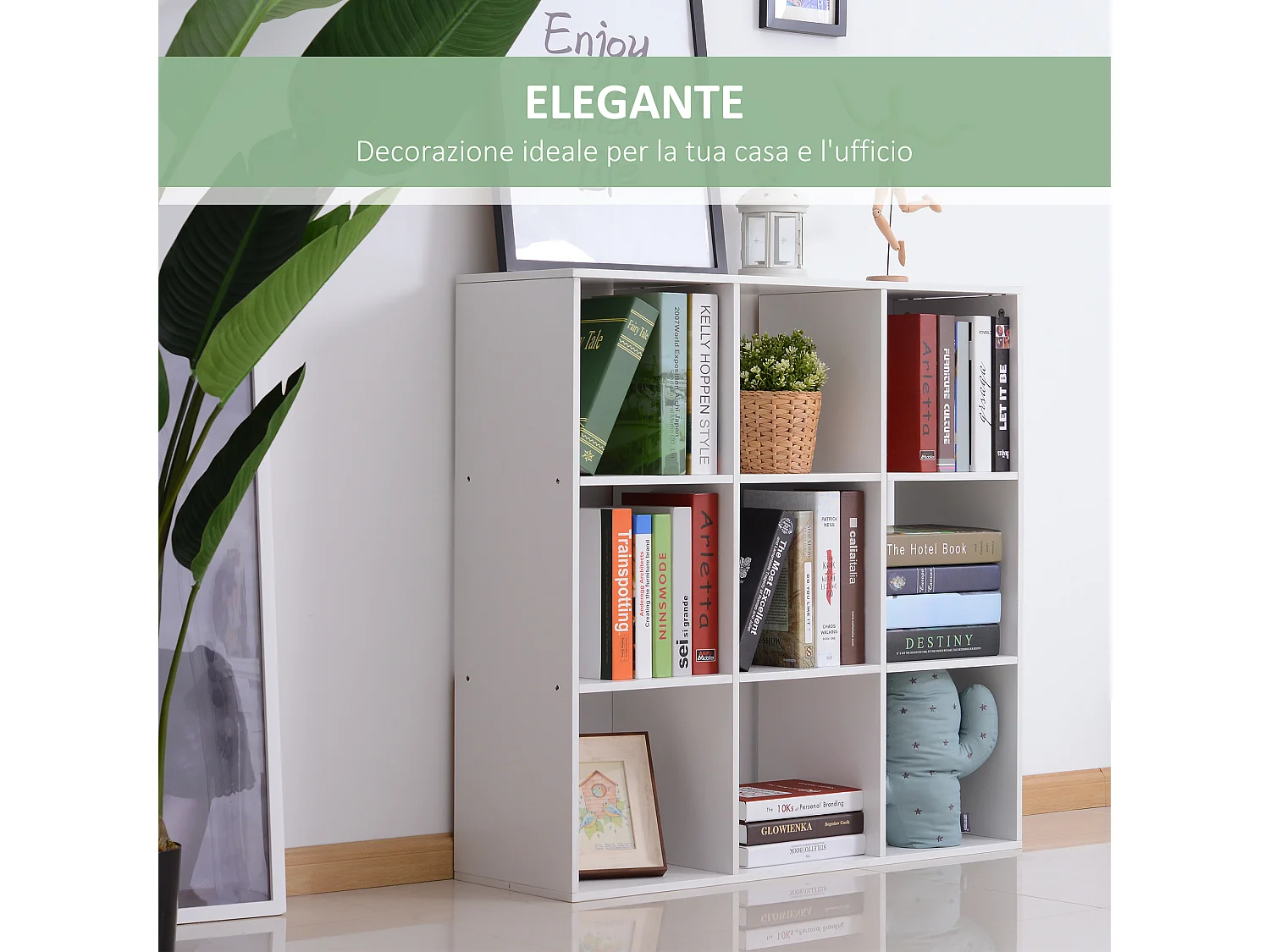 Mobile libreria moderna a 3 ripiani colore legno naturale e bianco