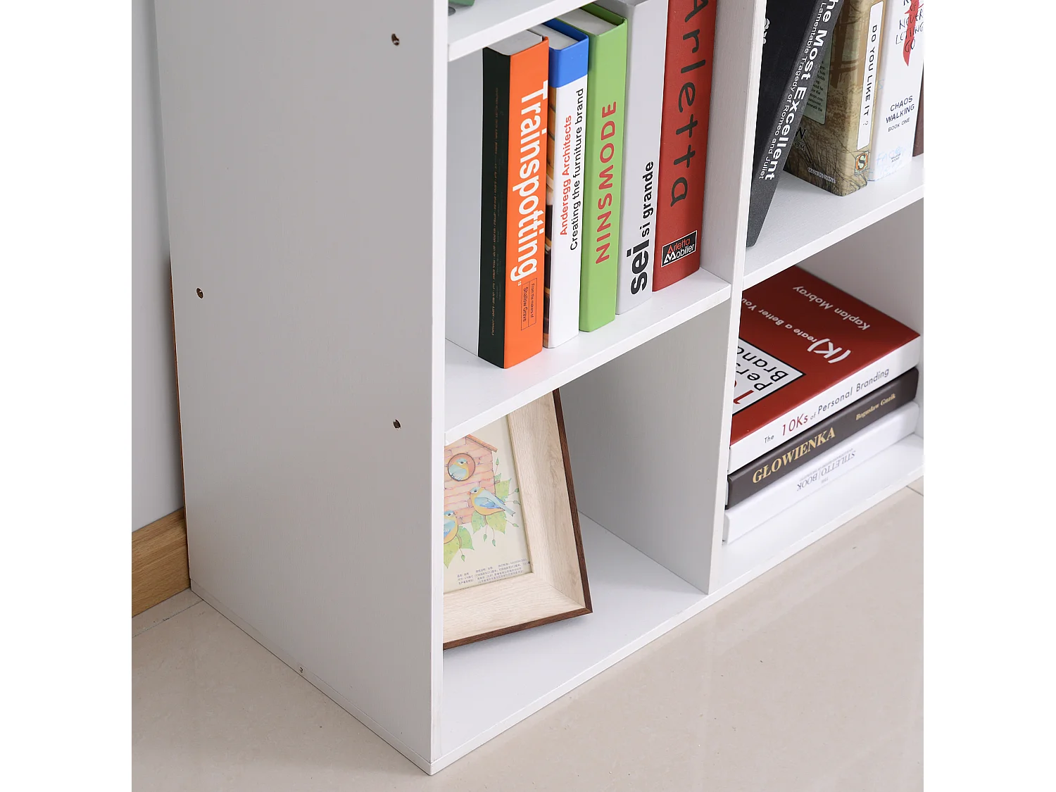 Mobile libreria moderna a 3 ripiani colore legno naturale e bianco