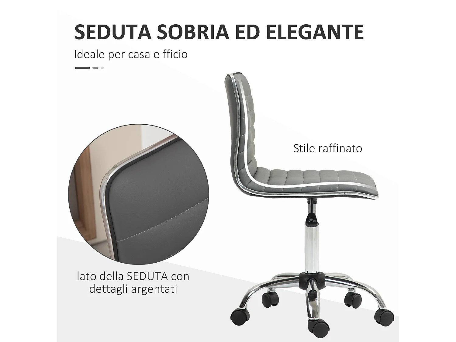 Sedia da ufficio con altezza regolabile e girevole in pelle pu grigio