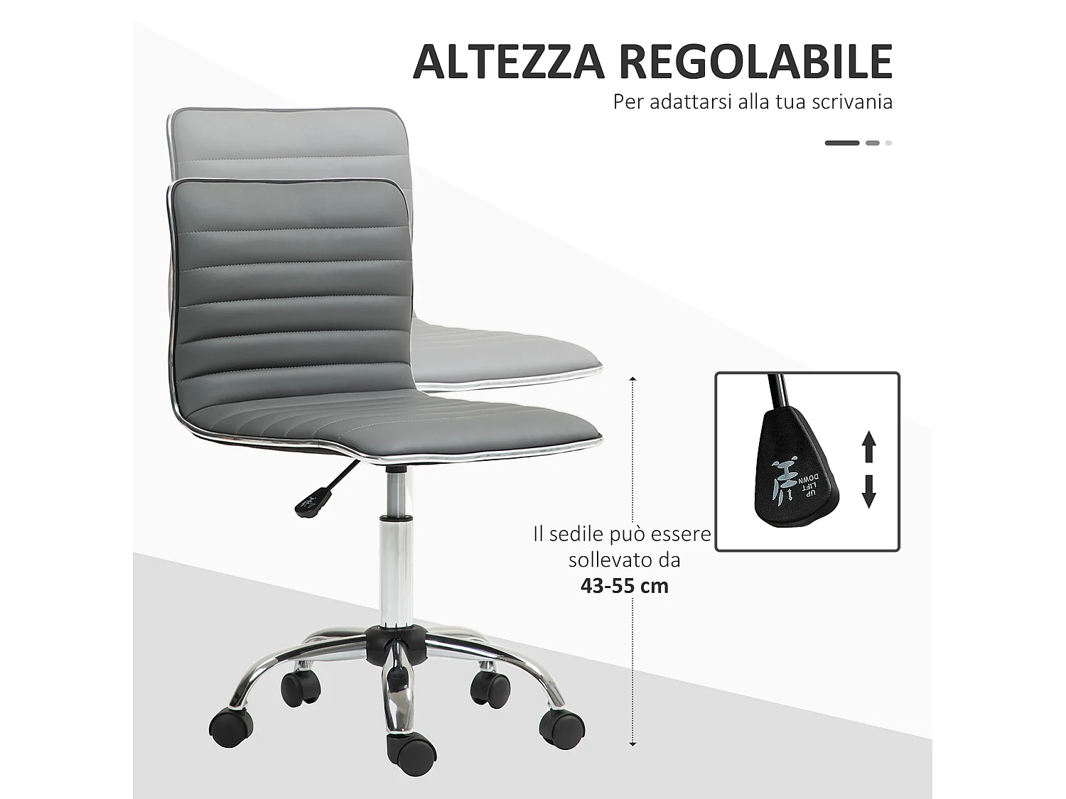 Sedia da ufficio con altezza regolabile e girevole in pelle pu grigio