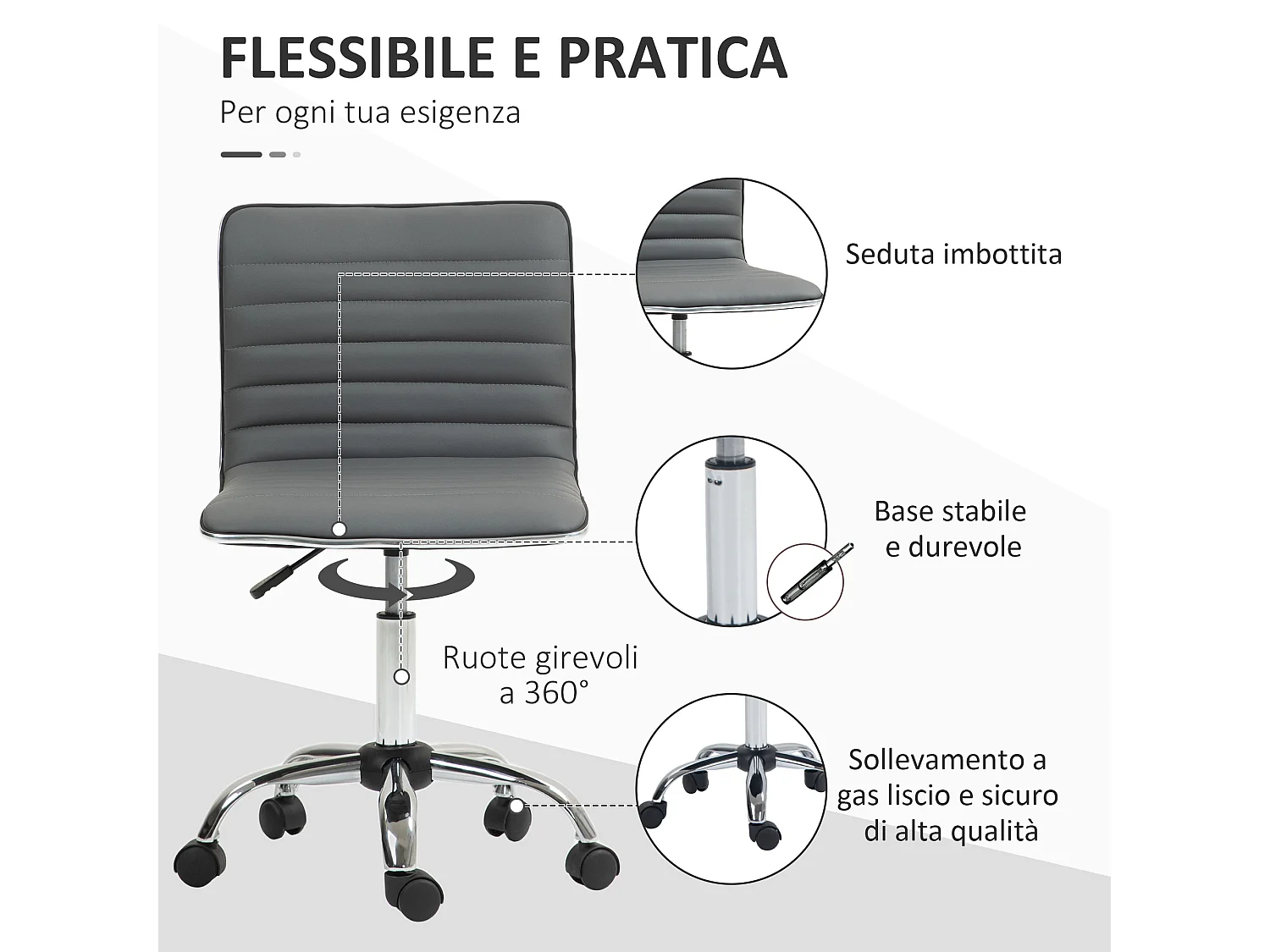 Sedia da ufficio con altezza regolabile e girevole in pelle pu grigio