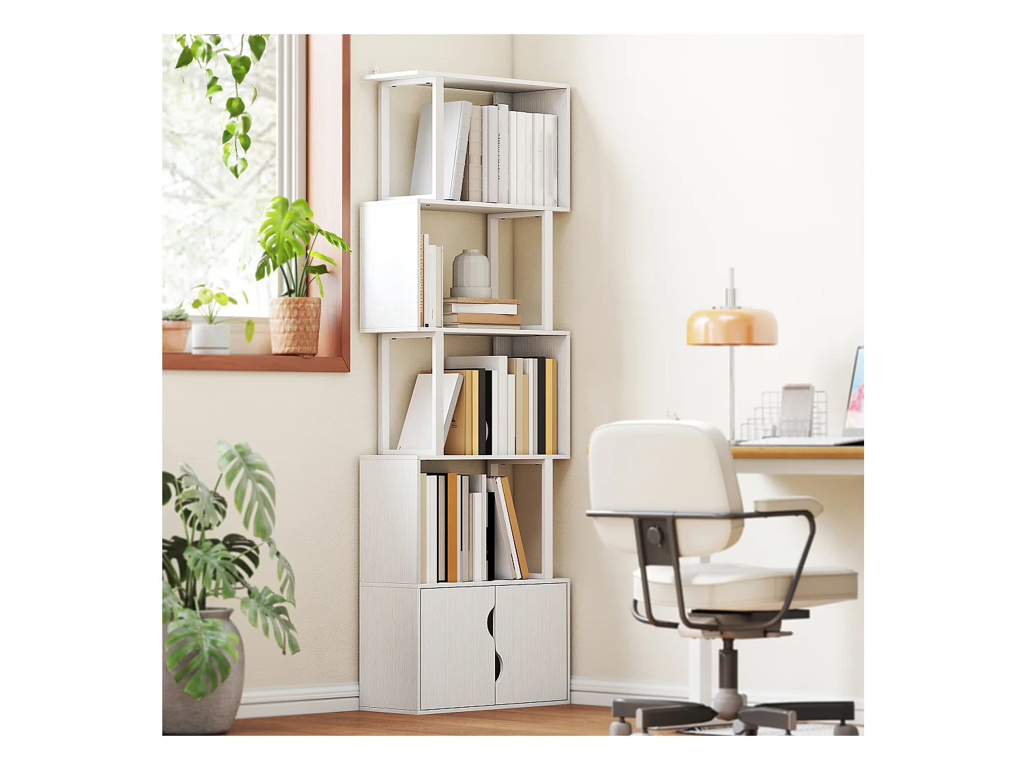 Libreria bianca moderna con 6 ripiani 61.5x29.5x91.5 cm