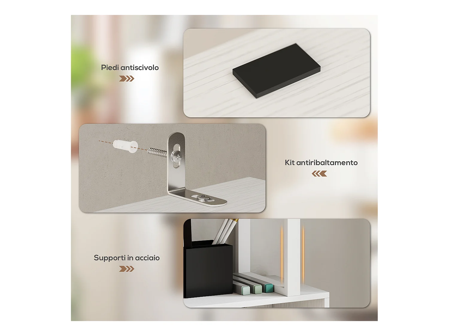 Libreria bianca moderna con 6 ripiani 61.5x29.5x91.5 cm