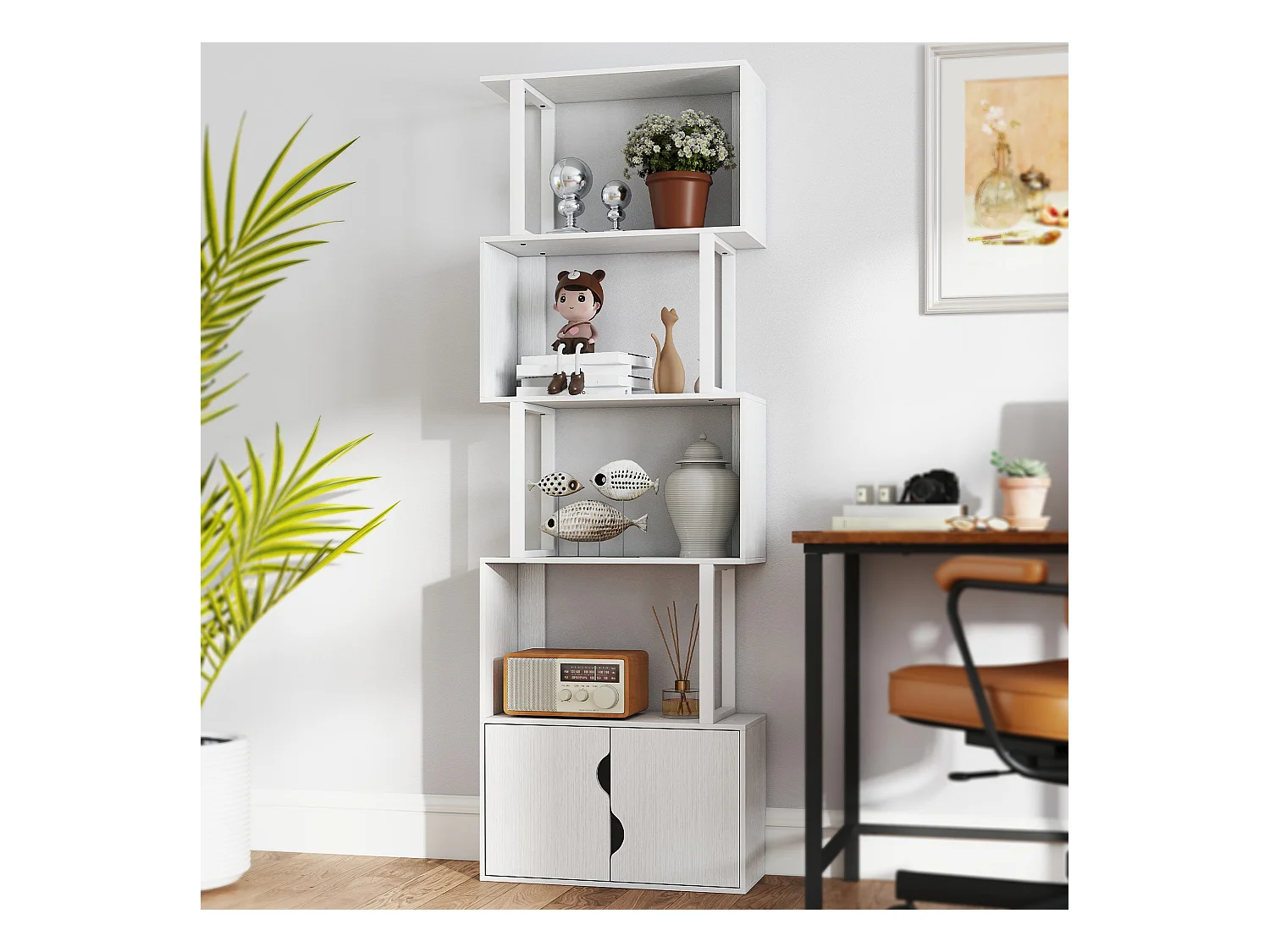 Libreria bianca moderna con 6 ripiani 61.5x29.5x91.5 cm